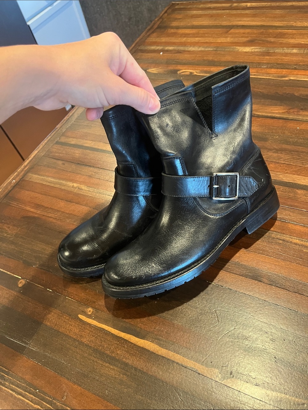 Frye Black Leather Short Engineer Boot with Buckler size 7 - Picture 2 of 8